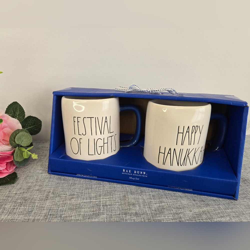 Rae Dunn HAPPY HANUKKAH FESTIVAL OF LIGHTS Coffee Mug Gift Set
